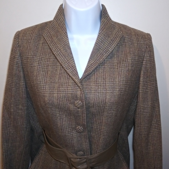 Vintage Dior's New Look Style Brown & Multi Tweed Plaid Belted Blazer - Picture 2 of 14